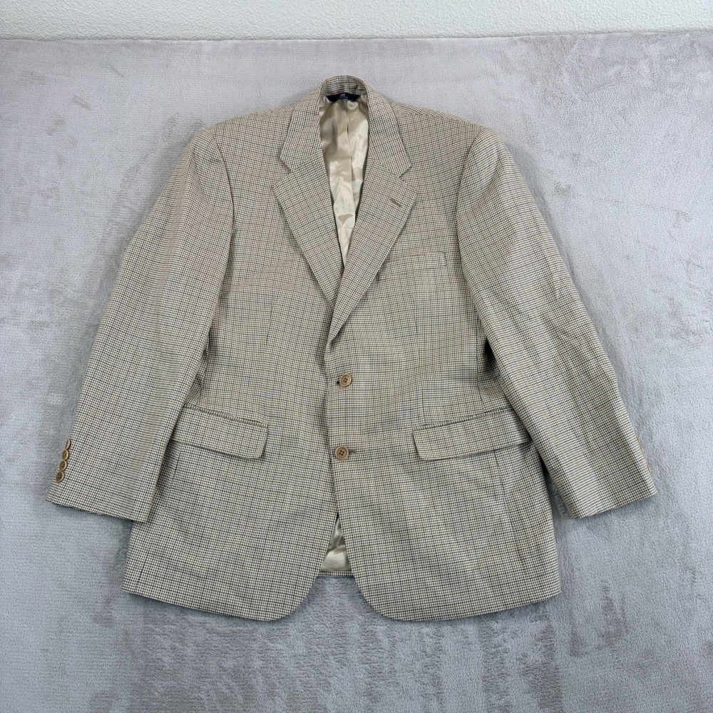 Vintage Brooks Brothers Blazer‎ Sport Coat Men 42R Brown Houndstooth Silk Wool